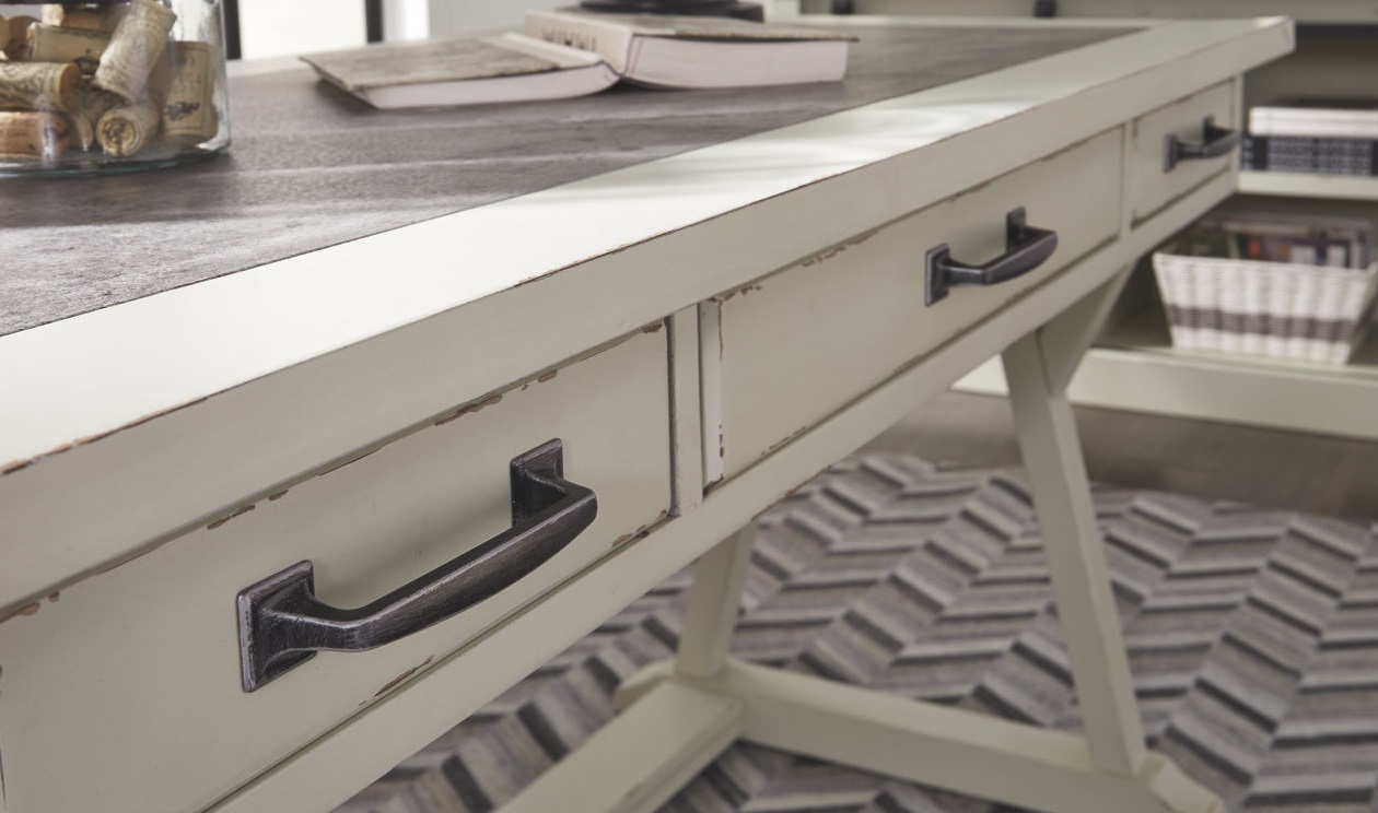 Hillshire White Wood & Cement Top Desk Pic 4